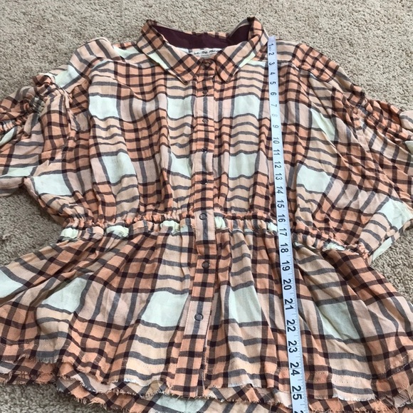NWT! FREE PEOPLE size L plaid peach combo peplum top - Picture 6 of 8